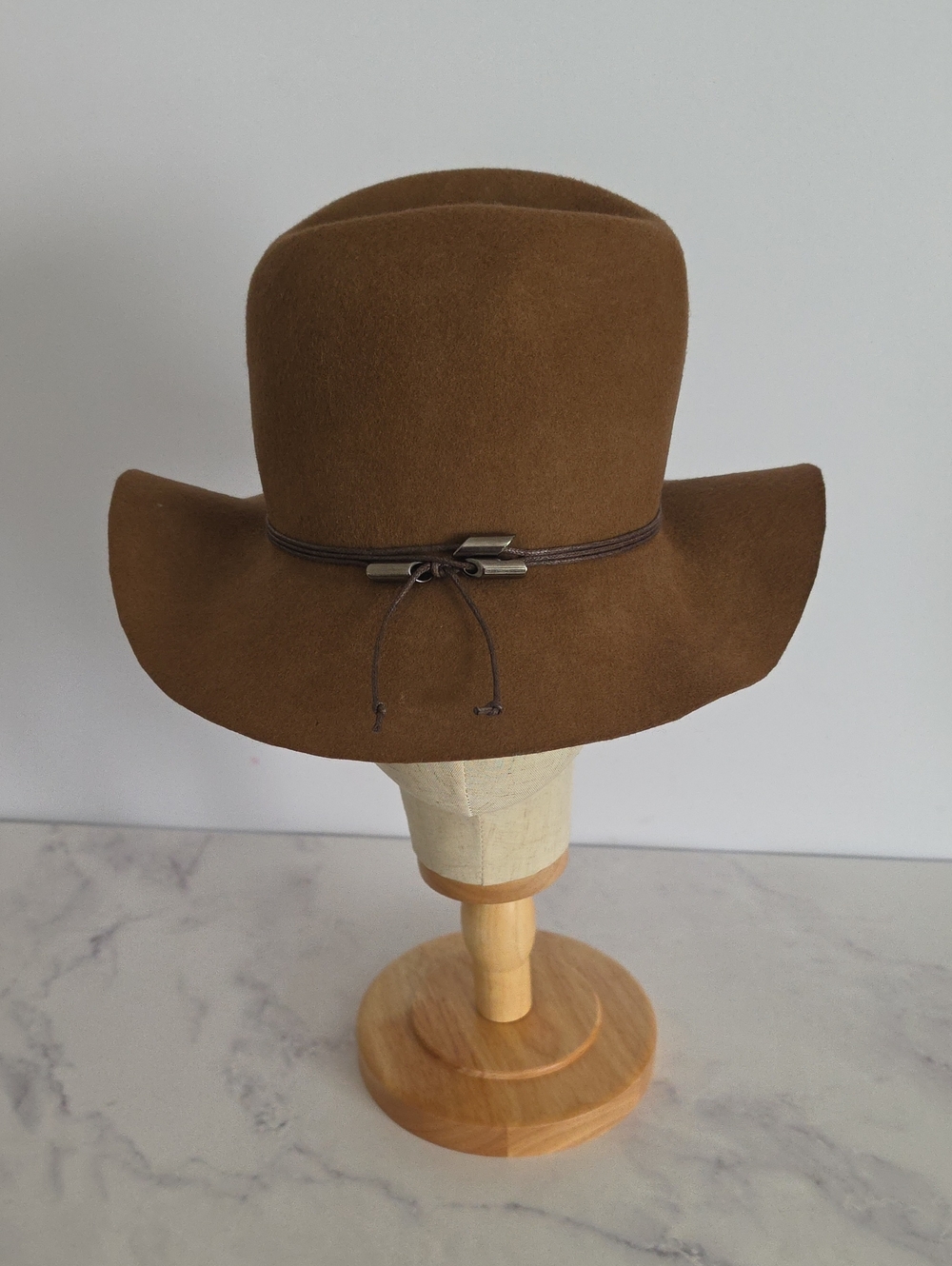 Nine West Brown Wide-Brim Felt Hat with Leather Tie